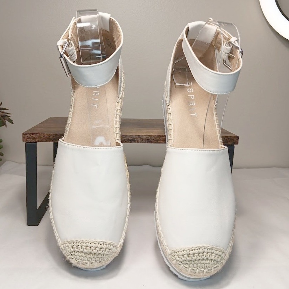 Esprit Halla Platform Espadrilles Womens 9.5 White Ankle Strap Flatform